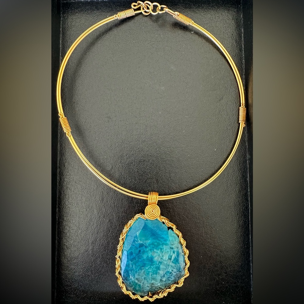 Natural Blue Apatite Wire Wrapped Necklace